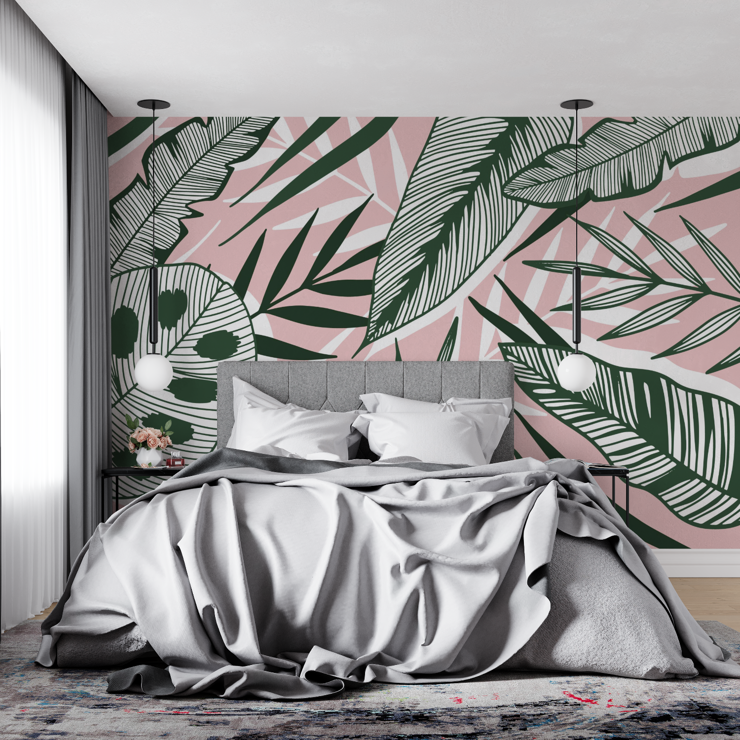 Green and Pink Jungle Wallpaper | Murals Wallpaper