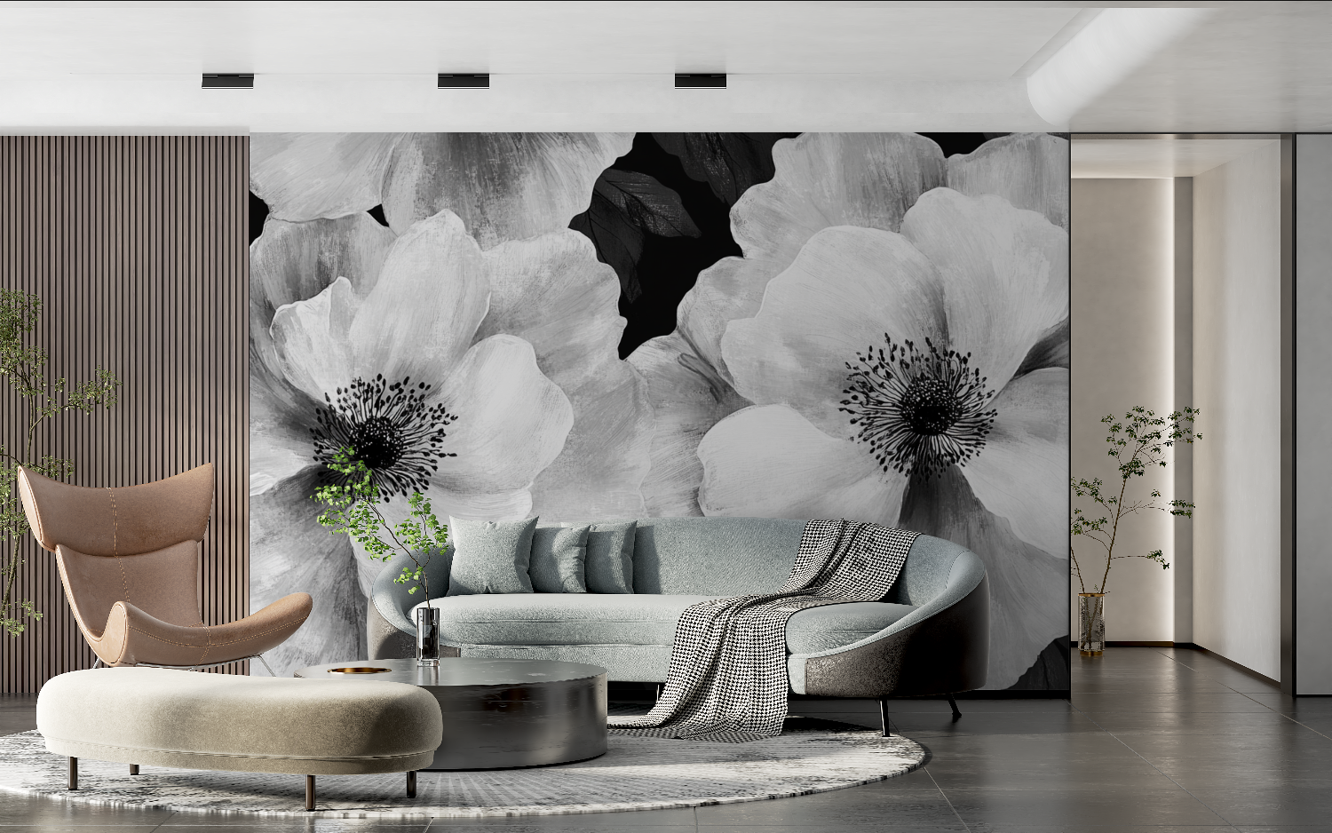 Watercolor Black Flowers Wallpaper | Murals Wallpaper