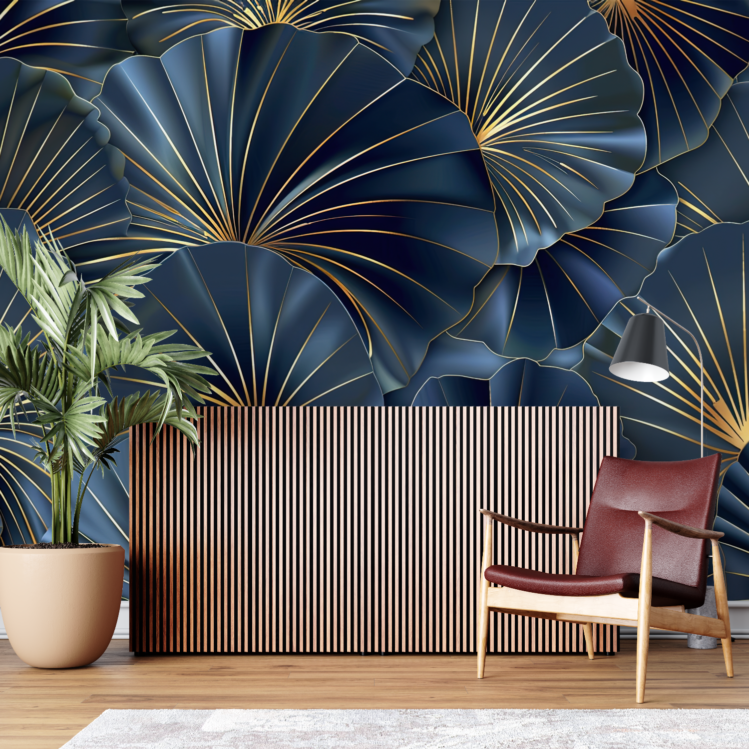 Papier Art Déco Bleu Et Or Design – nach Maß