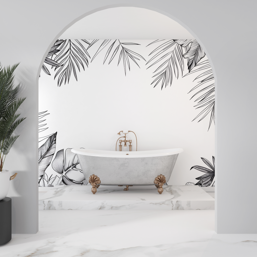 Black and White Jungle Wallpaper for Bathroom | Murals Wallpaper