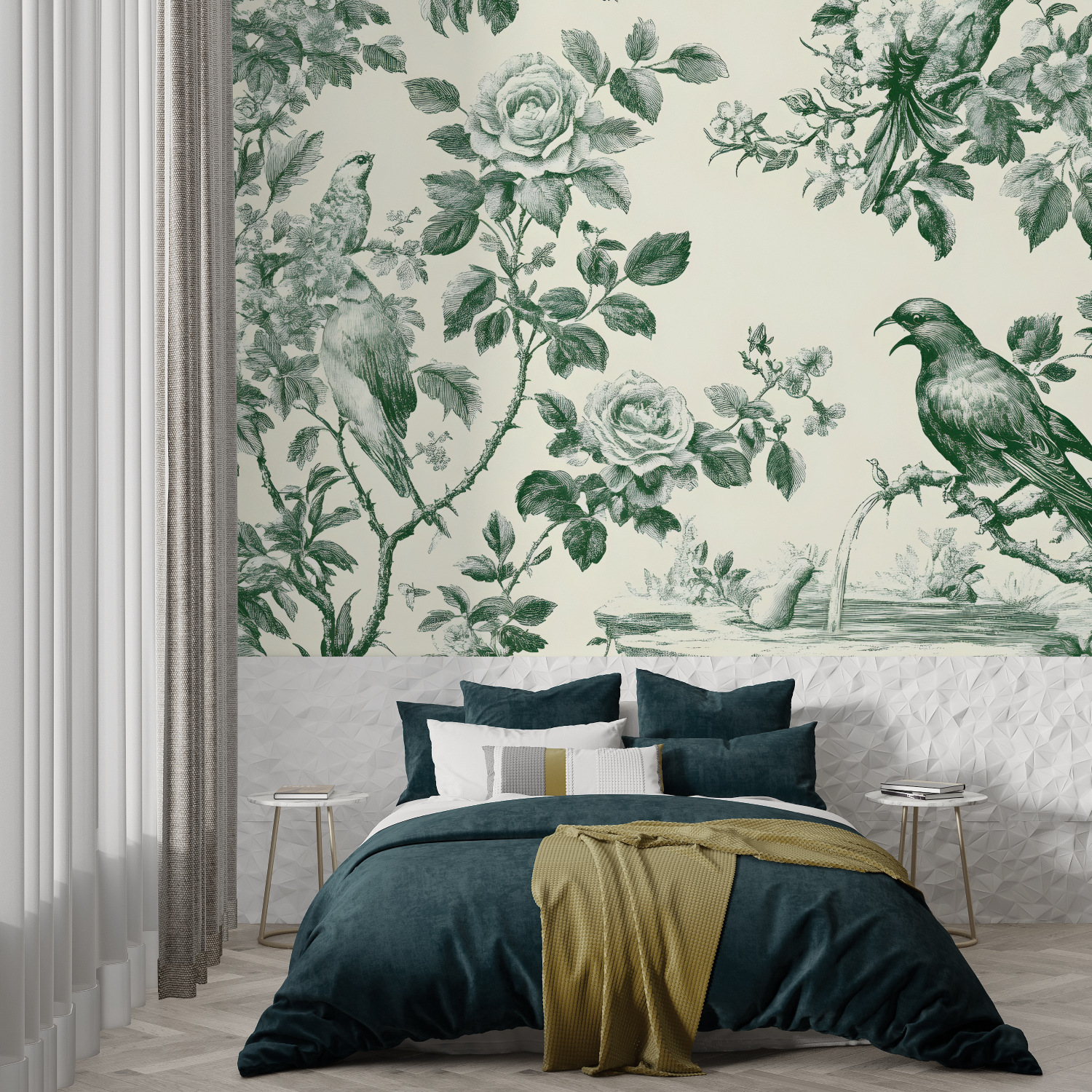 Green Toile de Jouy Wallpaper | Murals Wallpaper
