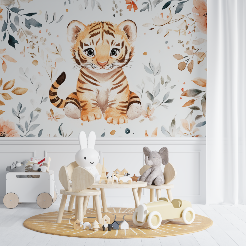 Tiger Wallpaper with Childish Patterns | Murals Wallpaper