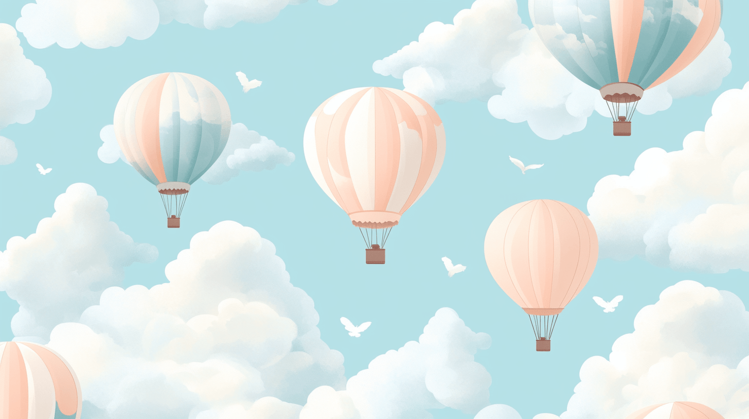 Hot Air Balloon and Butterfly-Shaped Clouds Wallpaper | Murals Wallpaper