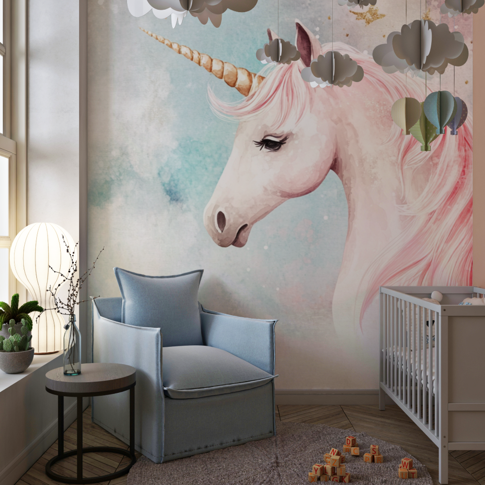 Unicorn Headboard Wallpaper with Large Moon and Banner | Murals Wallpaper
