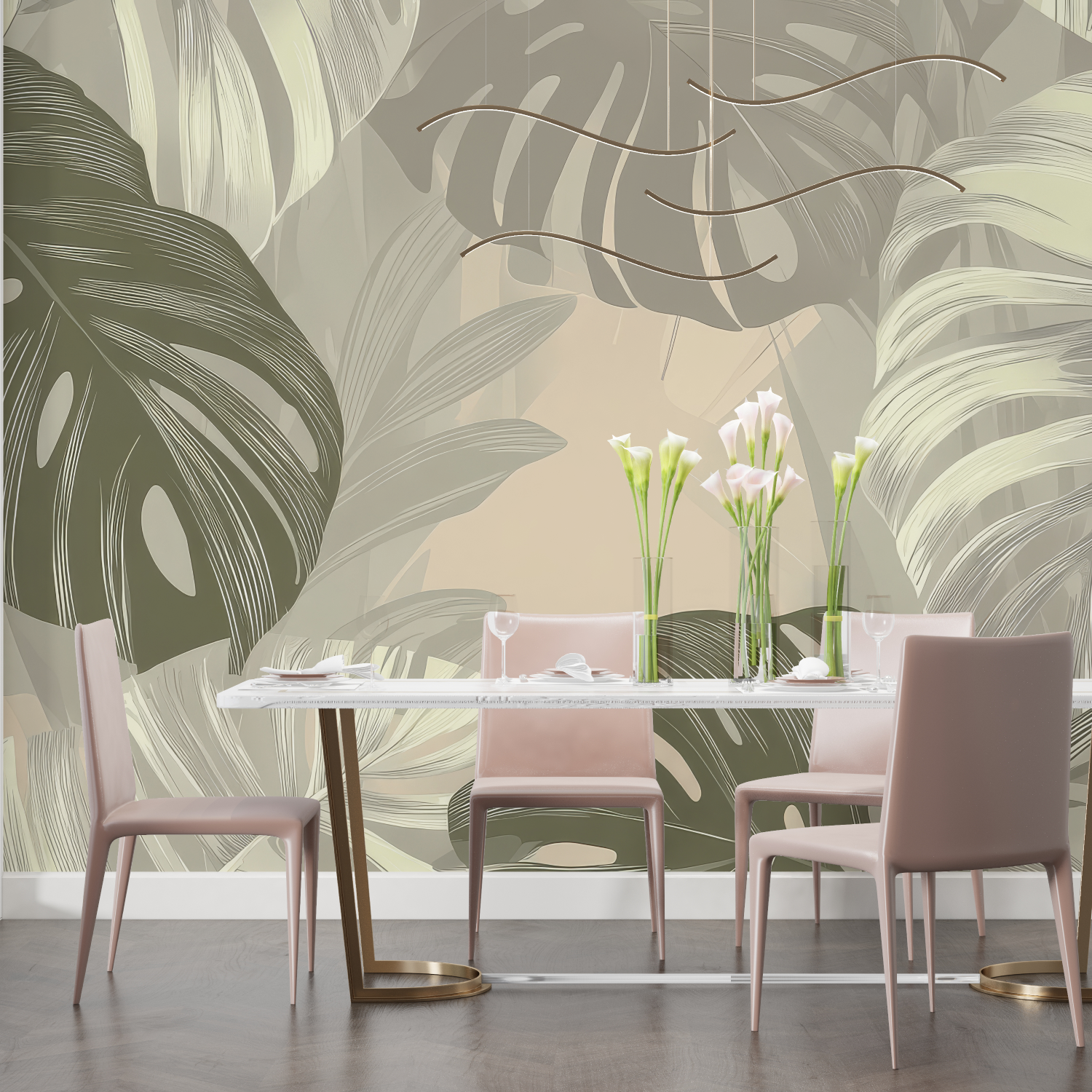 Beige and Green Wallpaper | Murals Wallpaper
