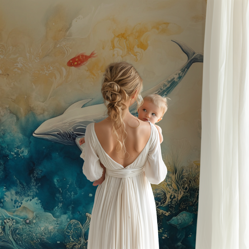 Watercolor Multicolor Whale Wallpaper | Murals Wallpaper