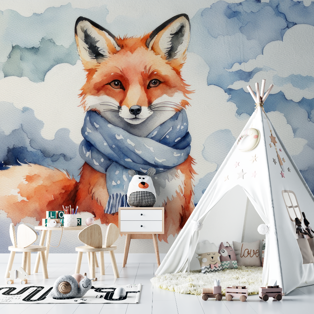Pastellblaue Fuchs Tapete | Wandbilder Tapete