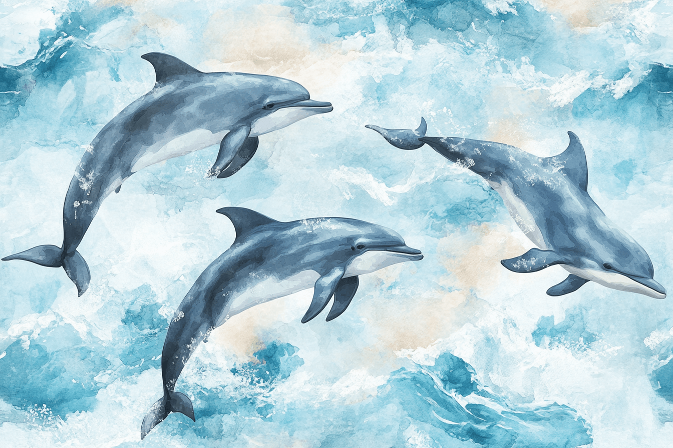 Happy Dolphin Watercolor Marine Wallpaper | Murals Wallpaper