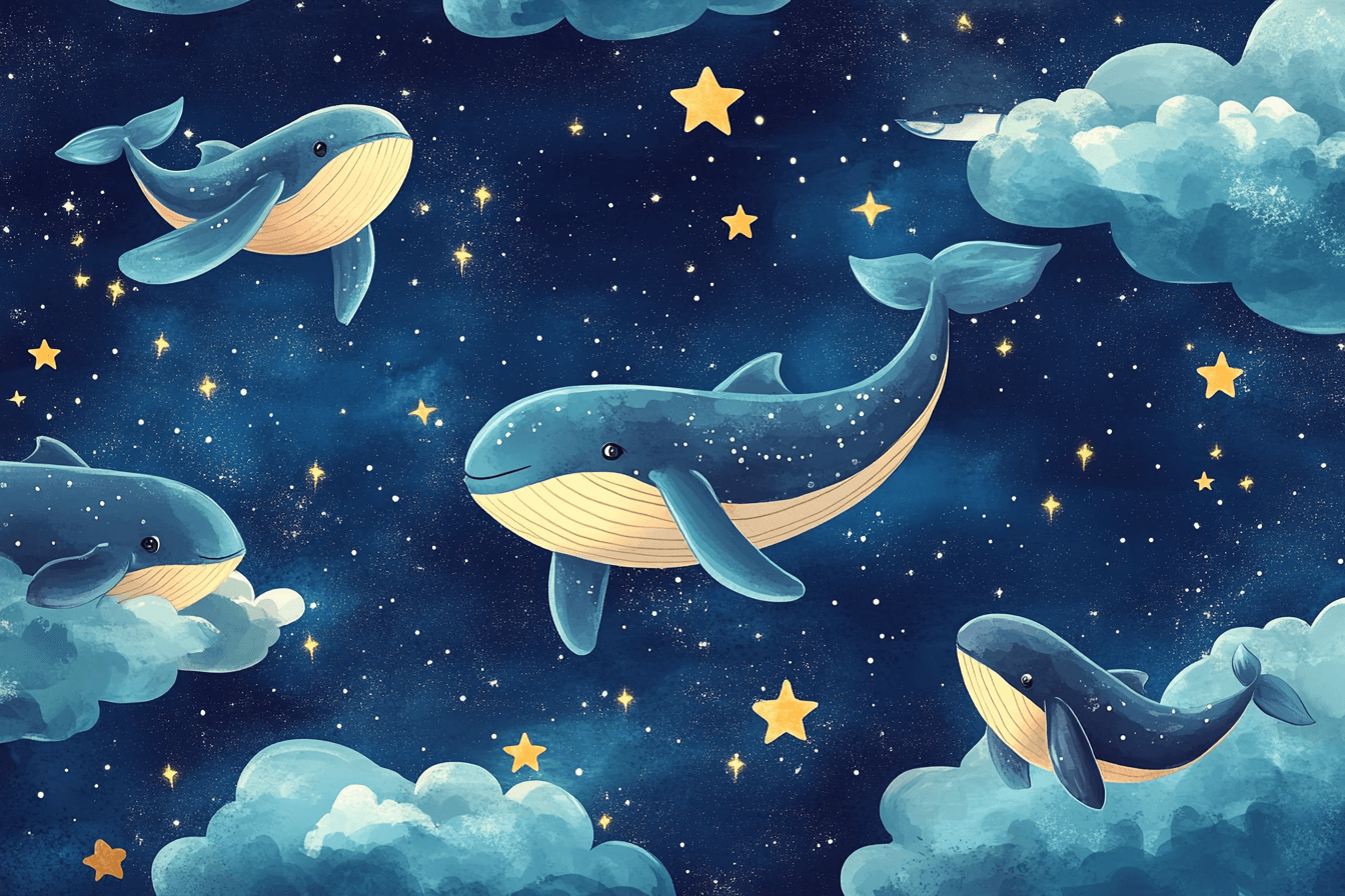 Cute Marine Blue Cloud Animal Wallpaper | Murals Wallpaper