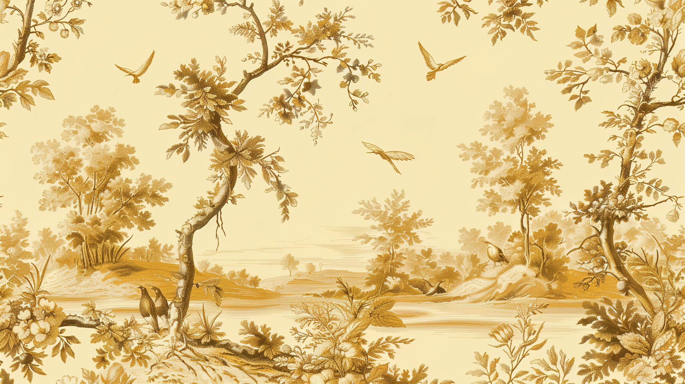 Vintage Yellow Toile Wallpaper | Murals Wallpaper