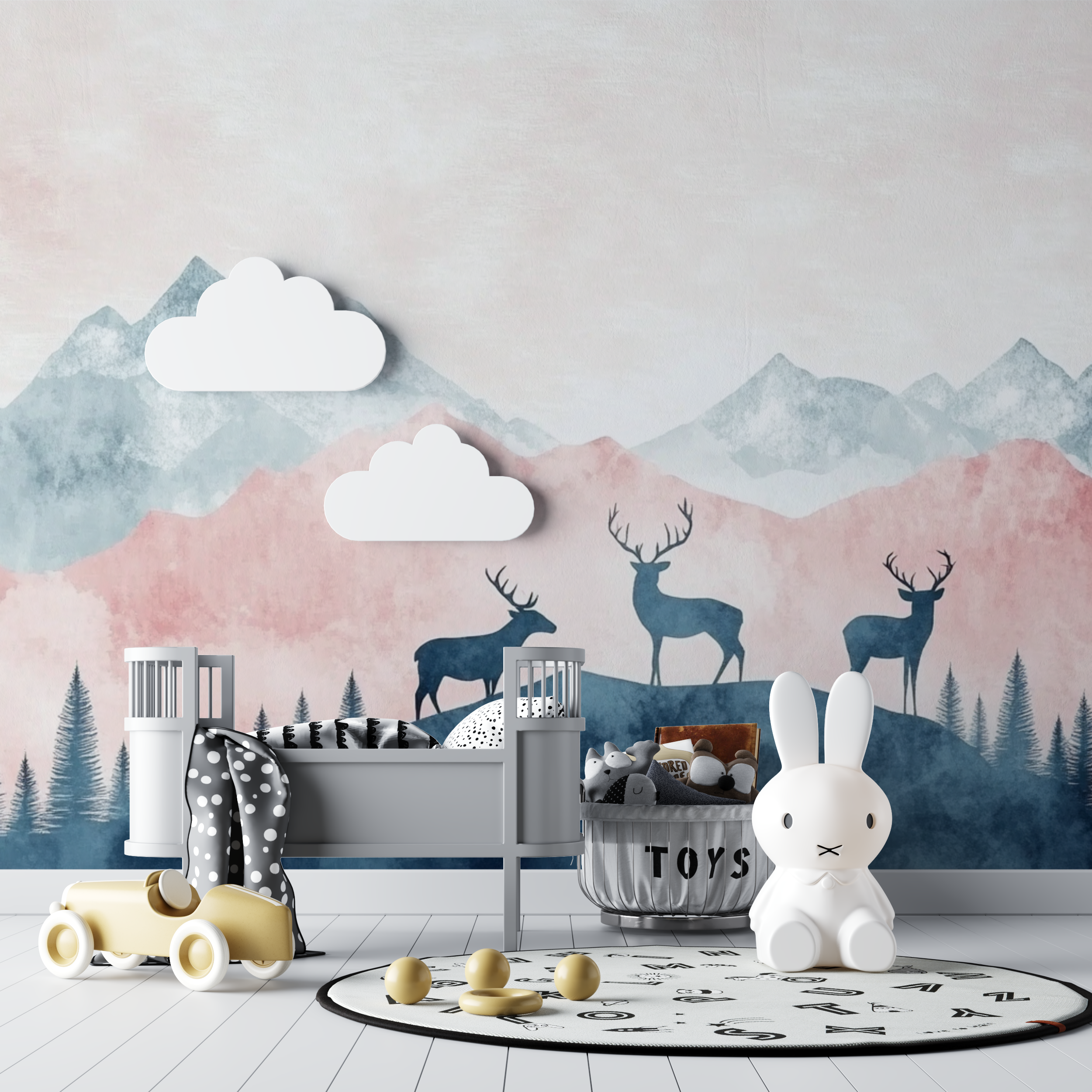 Classic Girl Wallpaper Deer and Mountain Design | Murals Wallpaper