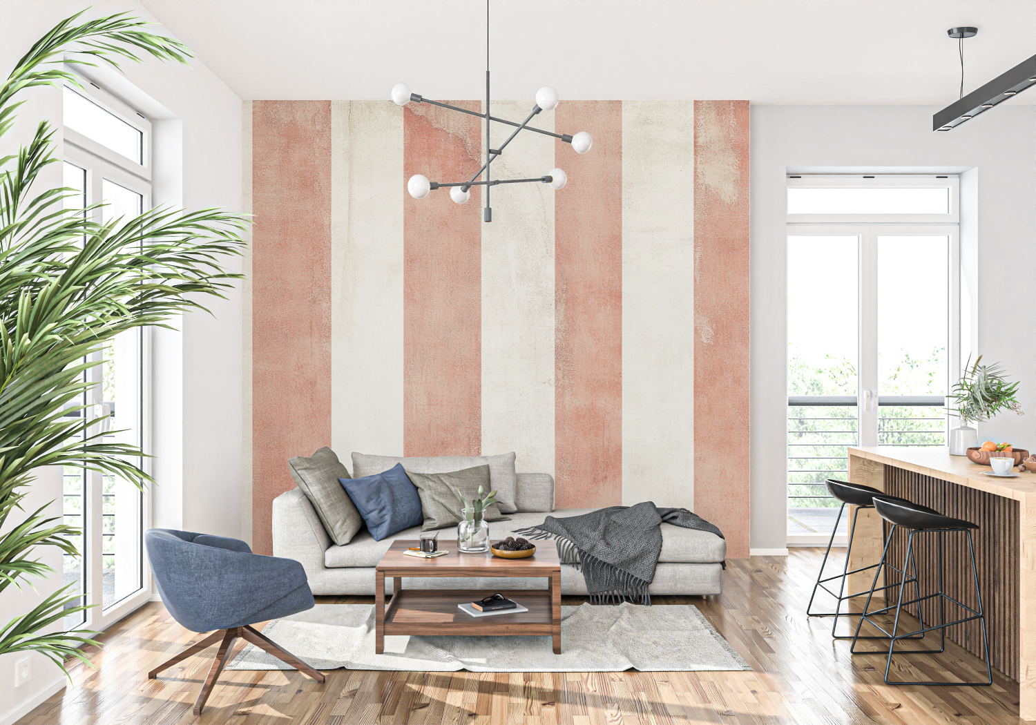 Terracotta Vertical Striped Wallpaper | Murals Wallpaper
