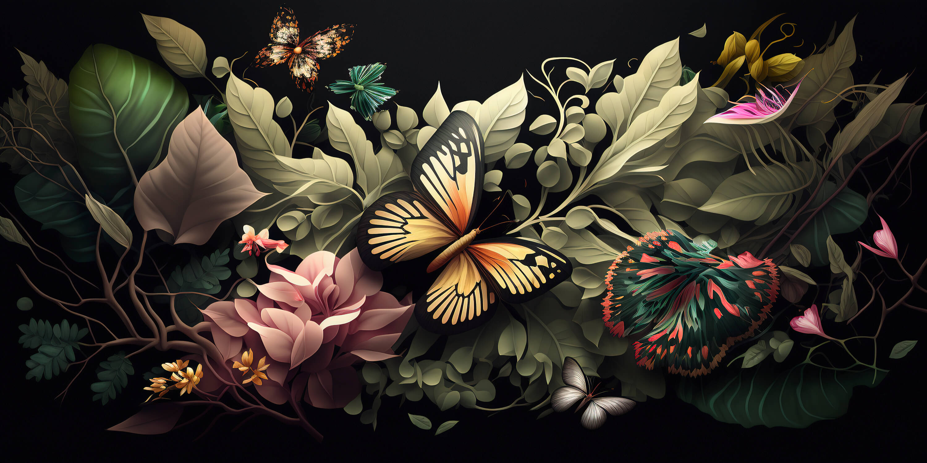 Black Background Wallpaper with Flowers | Murals Wallpaper