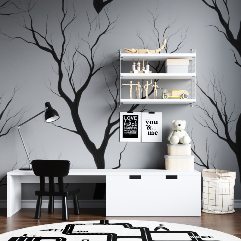 Schwarze und weiße Baum-Tapete für Kinderzimmer | Murals Wallpaper