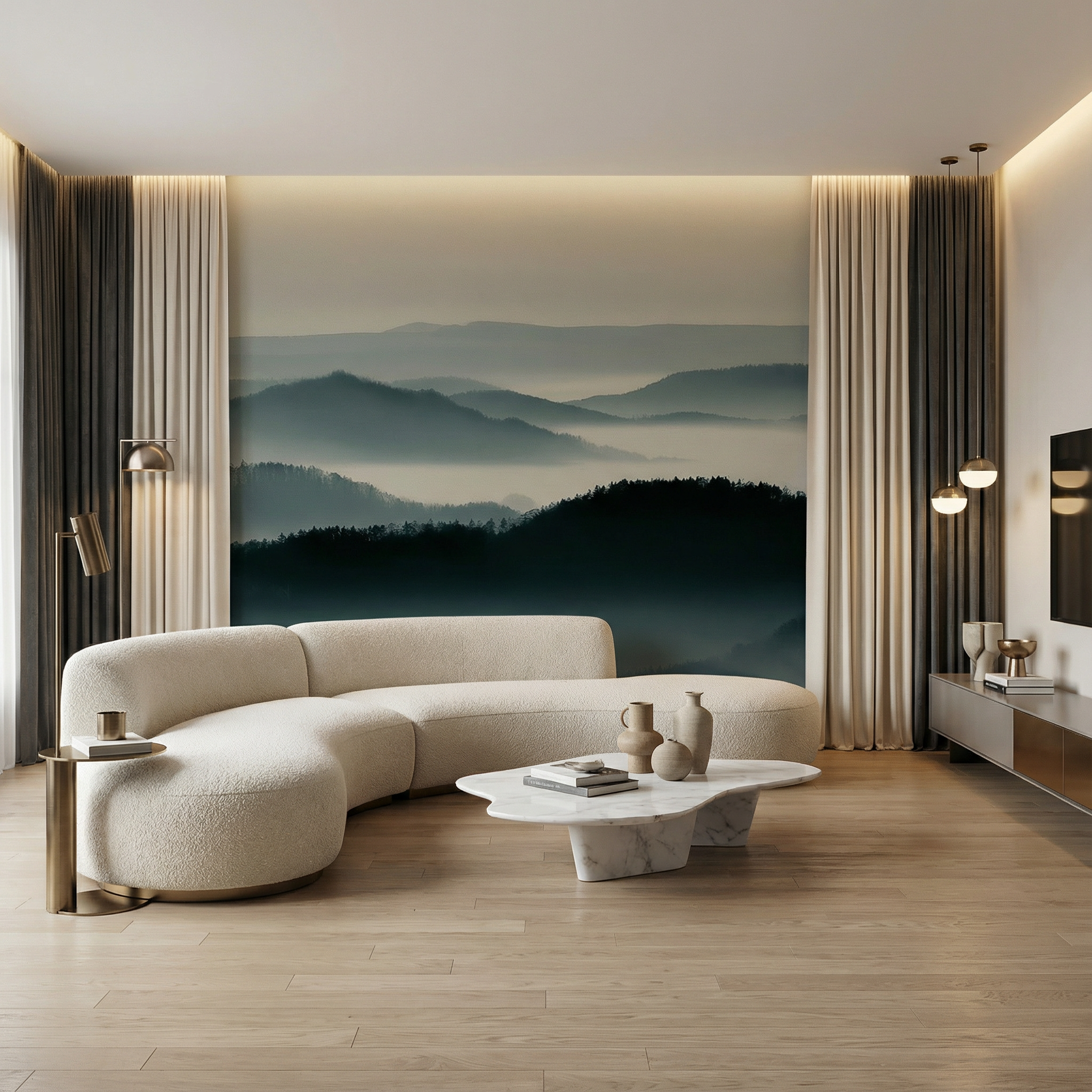 Misty Horizon Peaks Mural Wallpaper