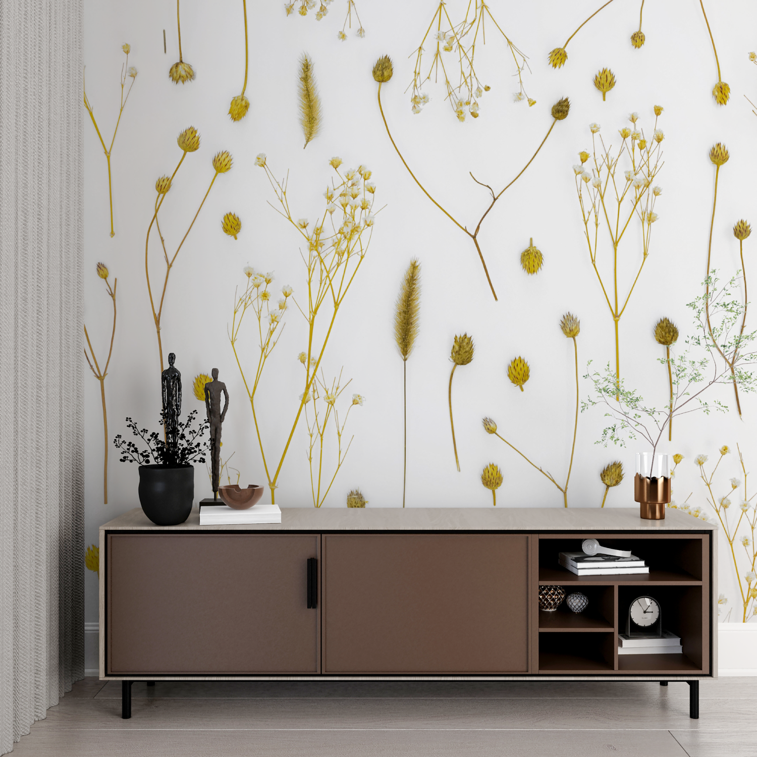 Cocooning Wallpaper Delicate Golden Vines | Murals Wallpaper