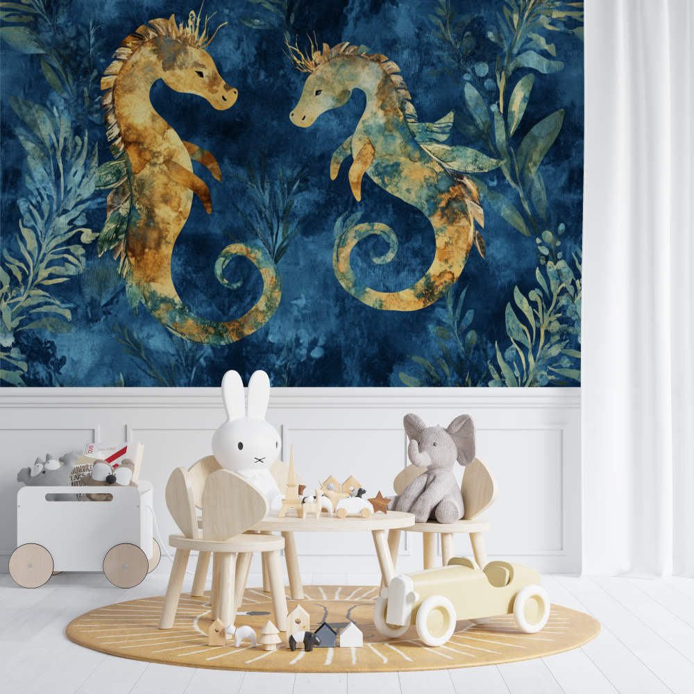 Marine Wallpaper with Dancing Seahorses and Seaweed | Murals Wallpaper