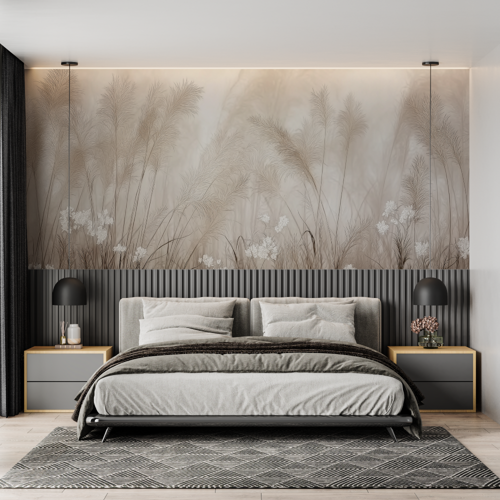 Beige light foliage mural wallpaper chambre adulte tendance