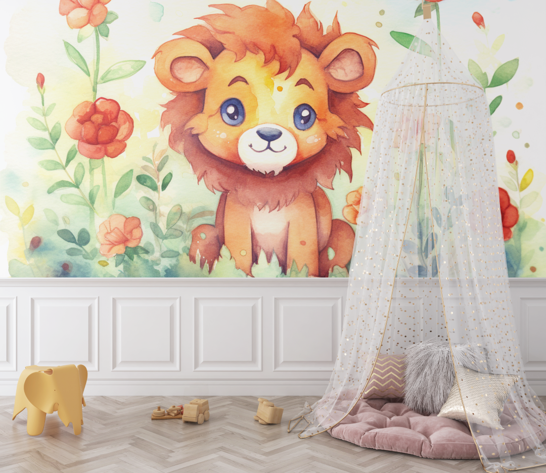 Enchanted Lion and Flowers Wallpaper | Murals Wallpaper