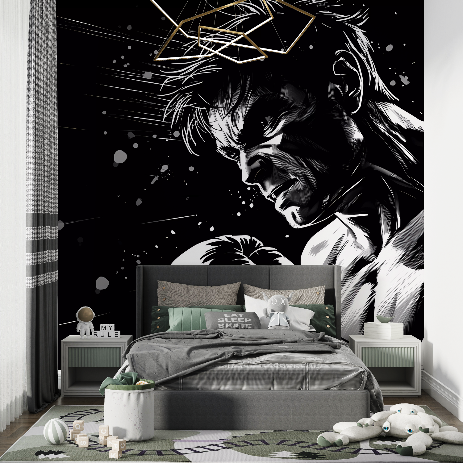 Black and White Boxing Anime Wallpaper | Murals Wallpaper