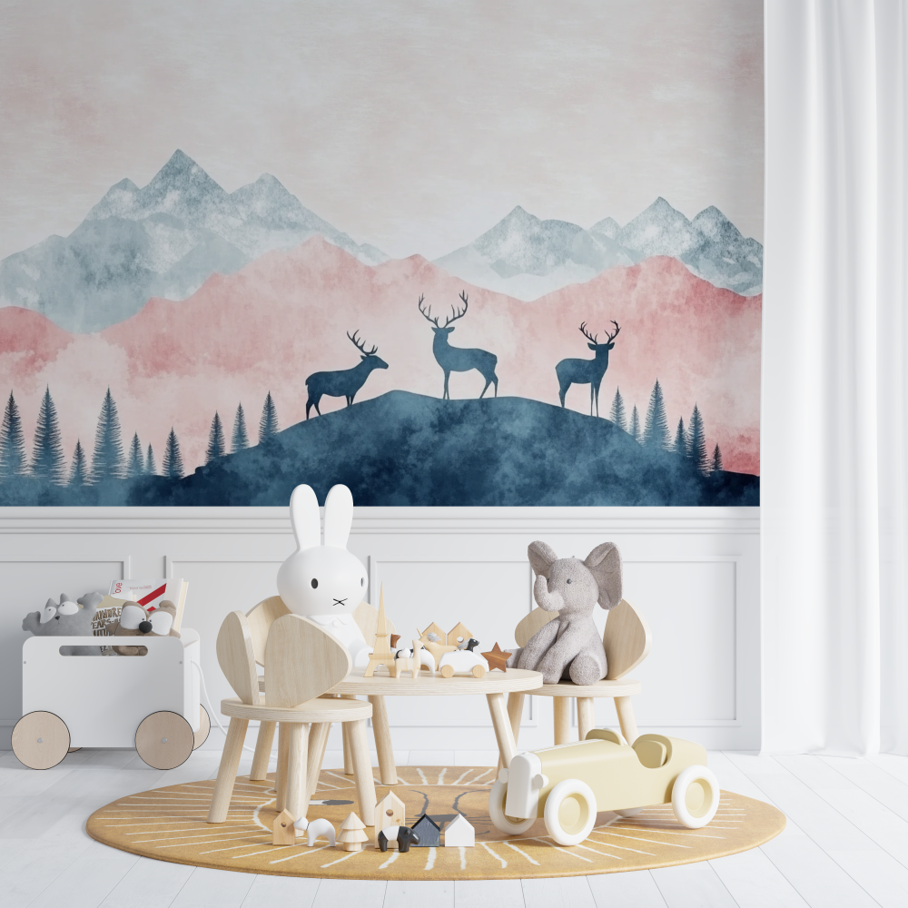 Classic Girl Wallpaper Deer and Mountain Design | Murals Wallpaper