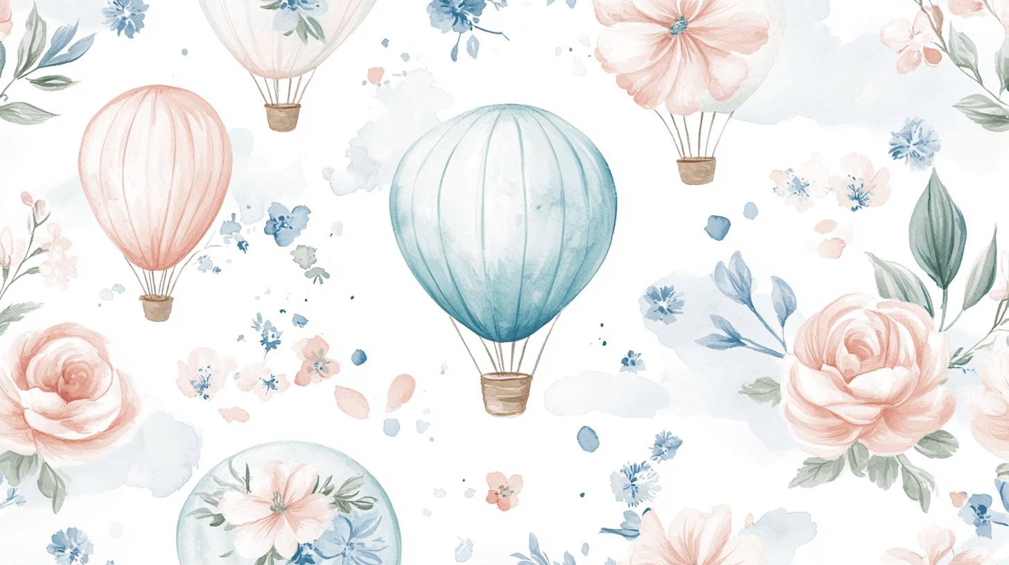 Hot Air Balloon and Delicate Flowers Wallpaper | Murals Wallpaper