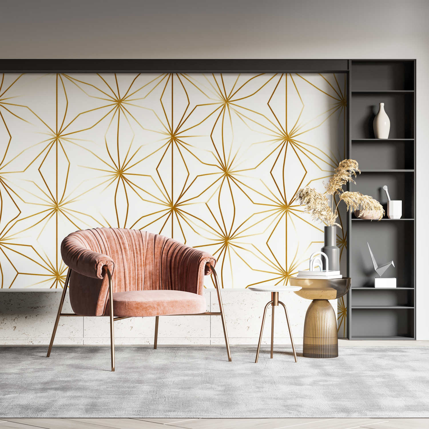 Elegant White Wallpaper with Gold Pattern | Murals Wallpaper