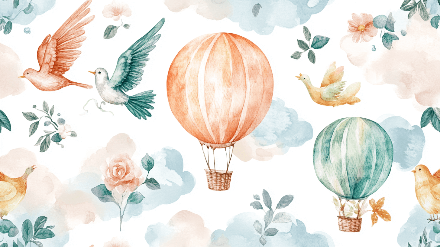 Hot Air Balloon and Exotic Birds Wallpaper | Murals Wallpaper