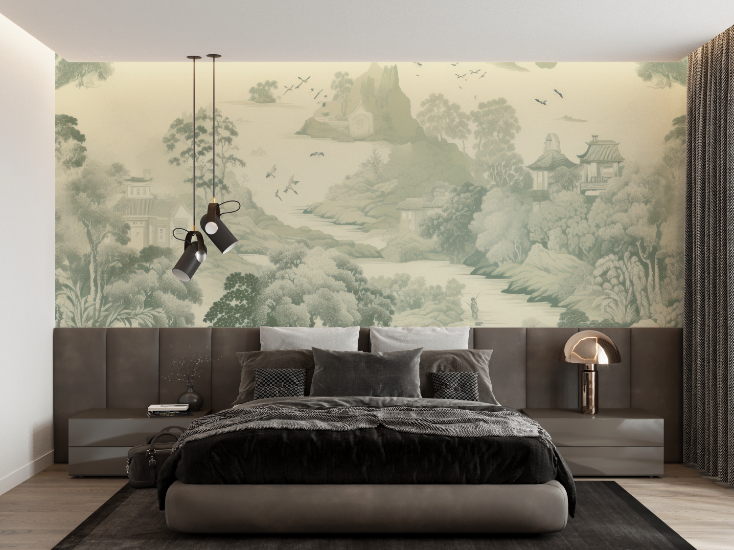 Toile De Jouy Green Forest Wallpaper | Murals Wallpaper