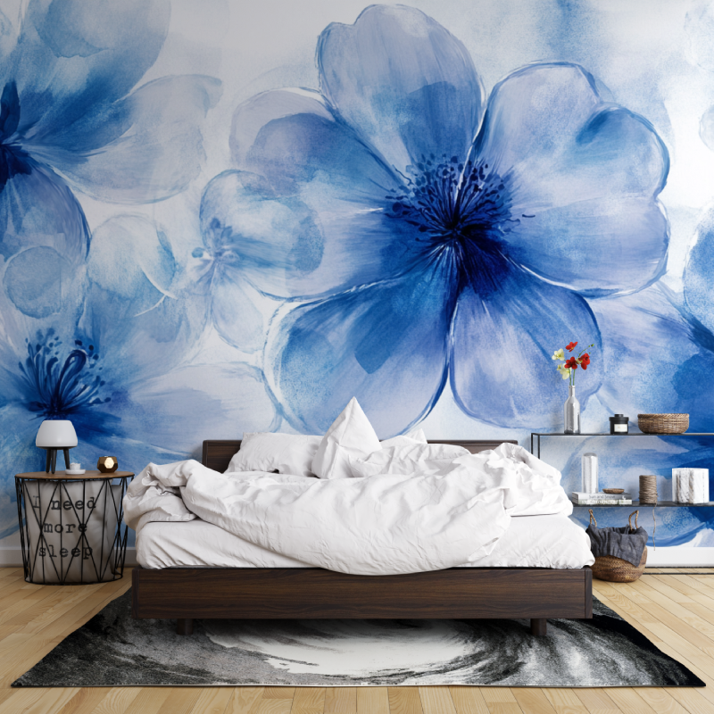 Large Blue Floral Wallpaper | Murals Wallpaper