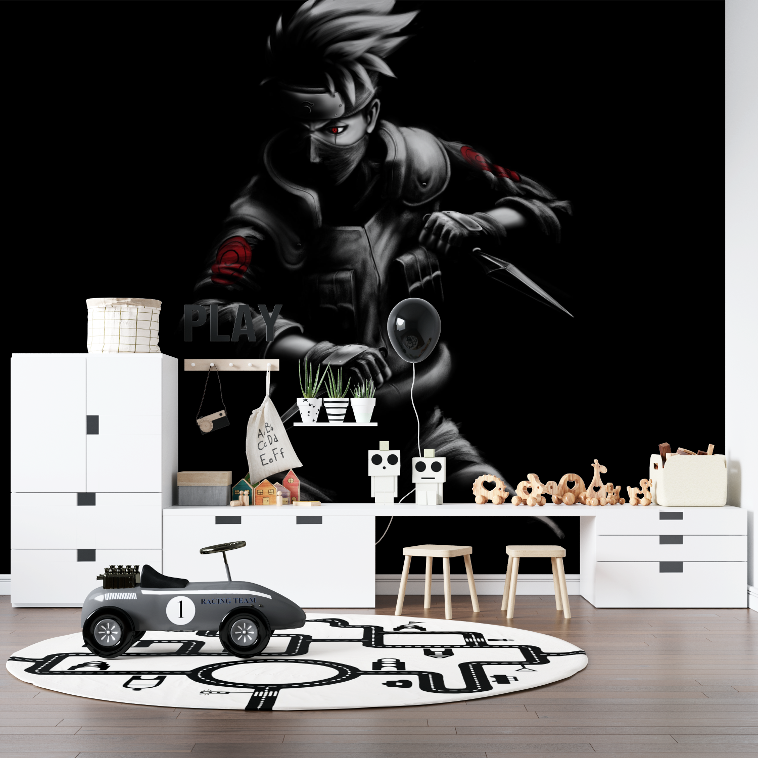 Naruto Kakashi Black and White Red Wallpaper | Murals Wallpaper