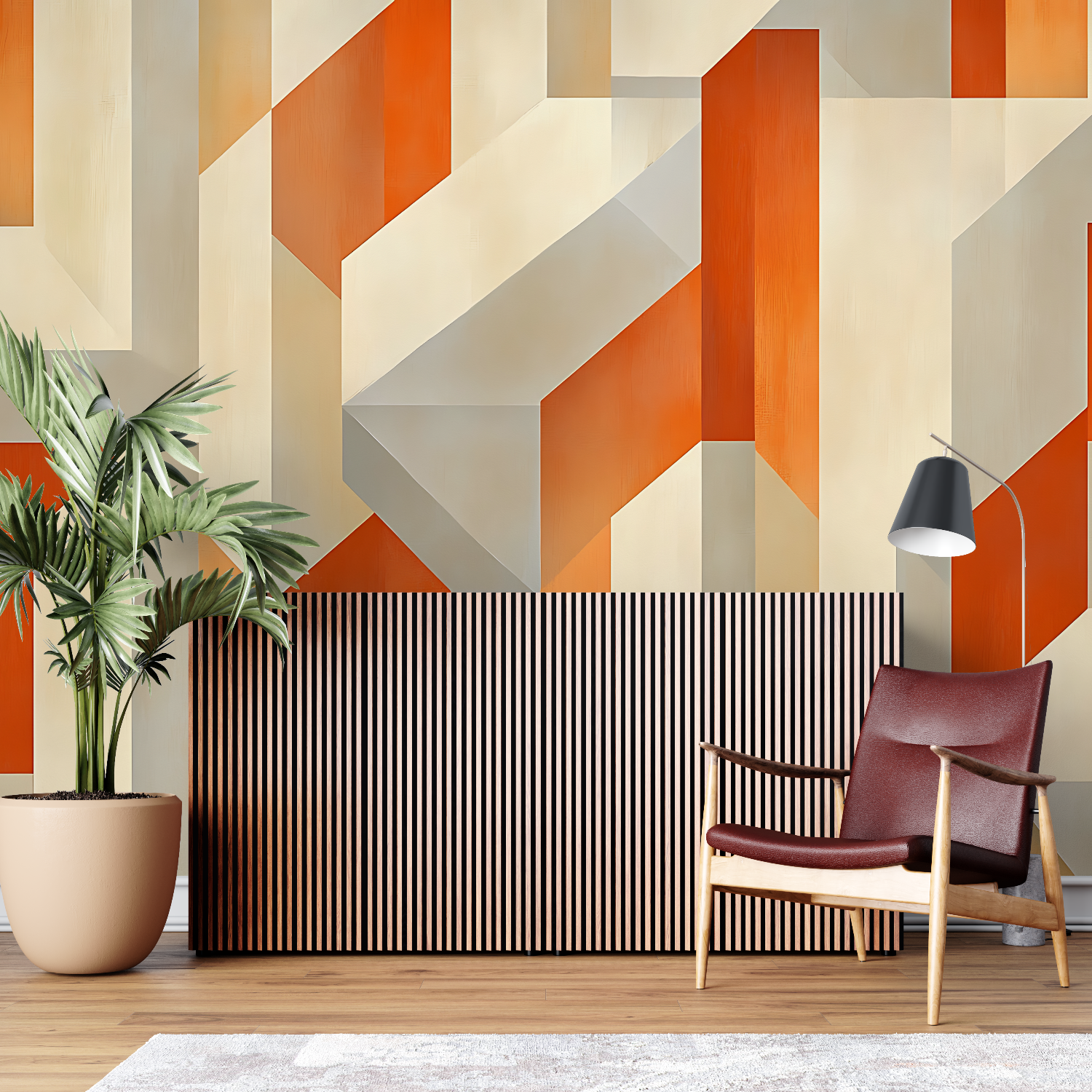 Orange and Gray Art Wallpaper | Murals Wallpaper