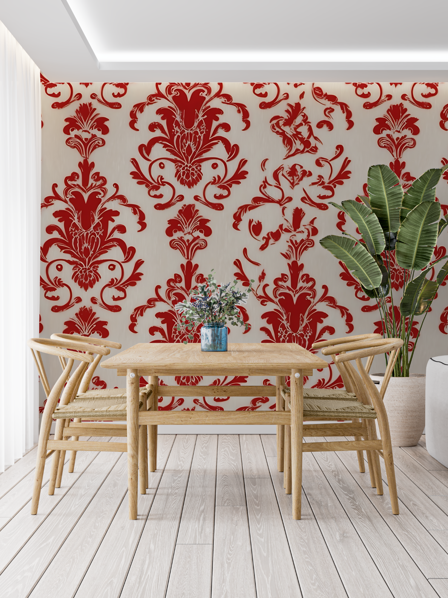 Baroque Red White Wallpaper | Murals Wallpaper