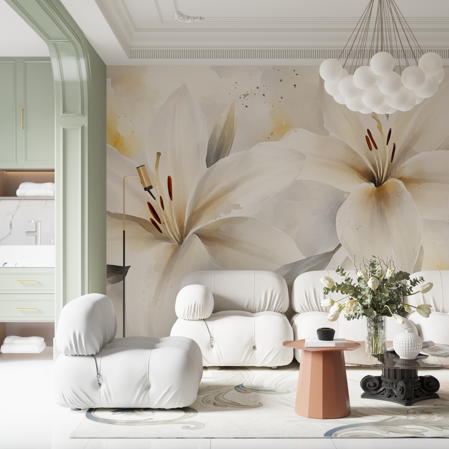 Elegant White Lily Watercolor Wallpaper | Murals Wallpaper