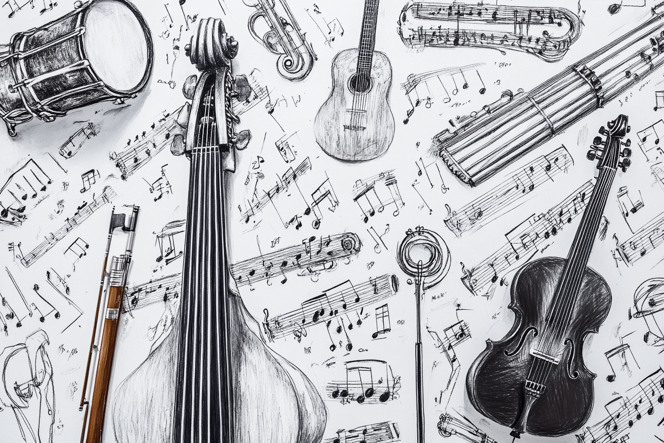 Black and White Instruments Wallpaper | Murals Wallpaper