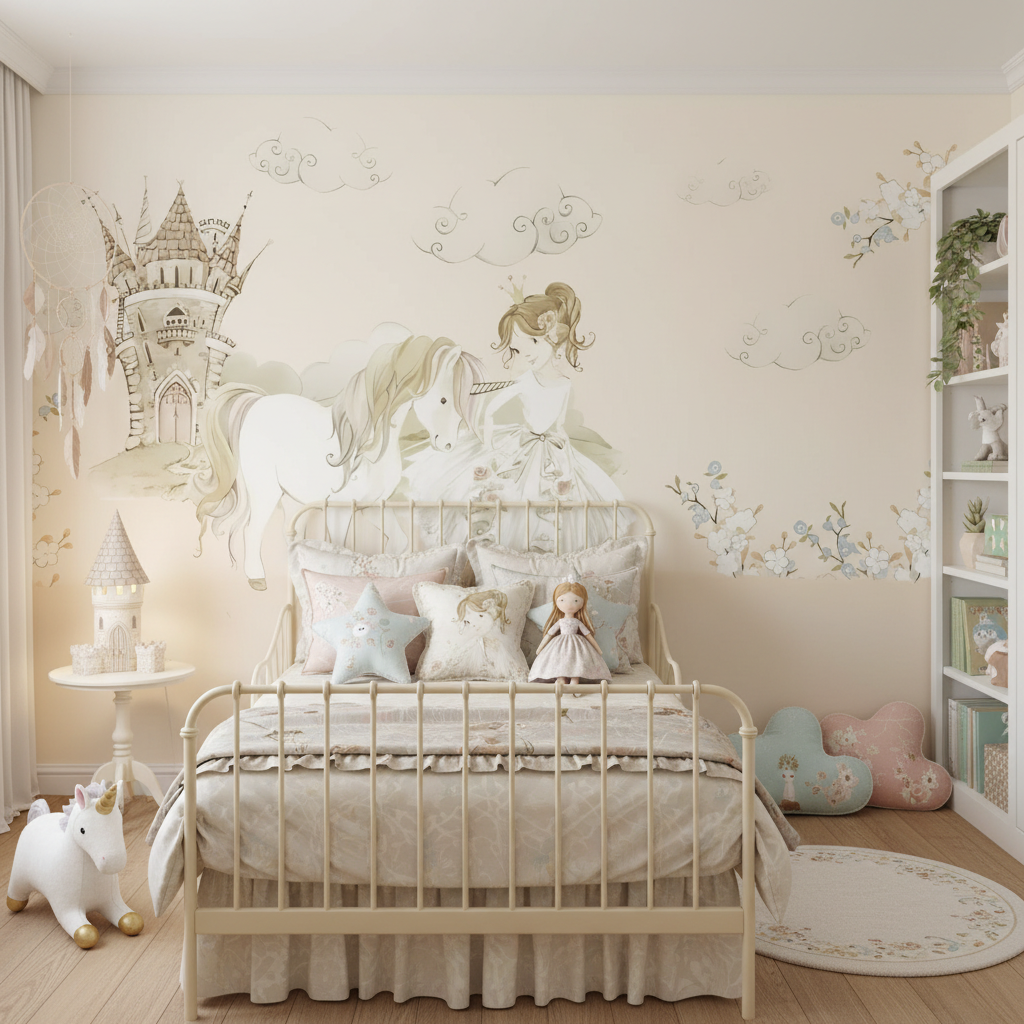 Mural Princess and Unicorn Wallpaper
