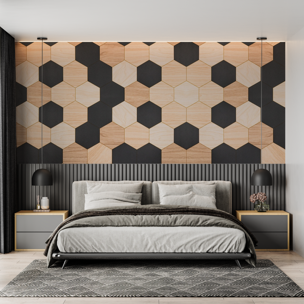Black Hexagon Wood Wallpaper | Murals Wallpaper