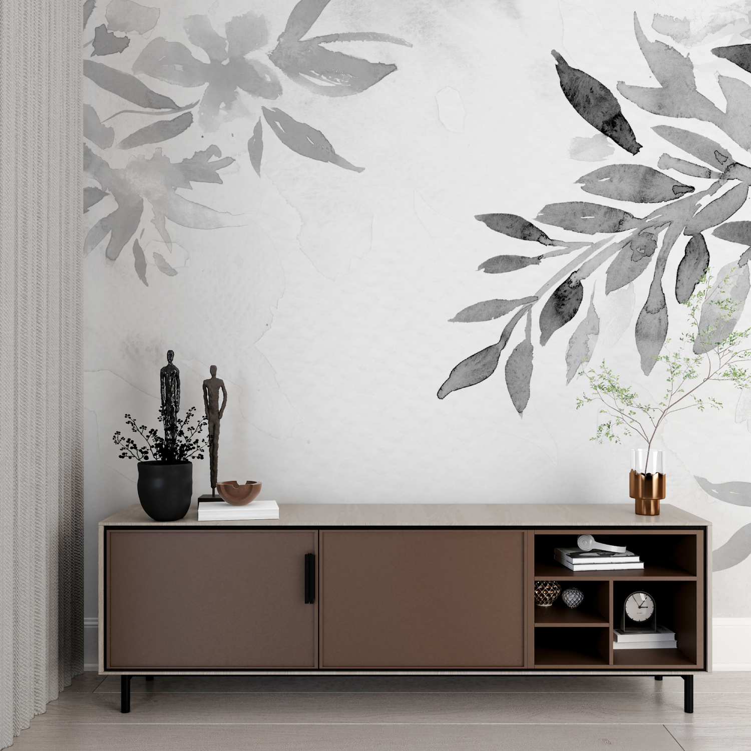 Gray Floral Wallpaper | Murals Wallpaper
