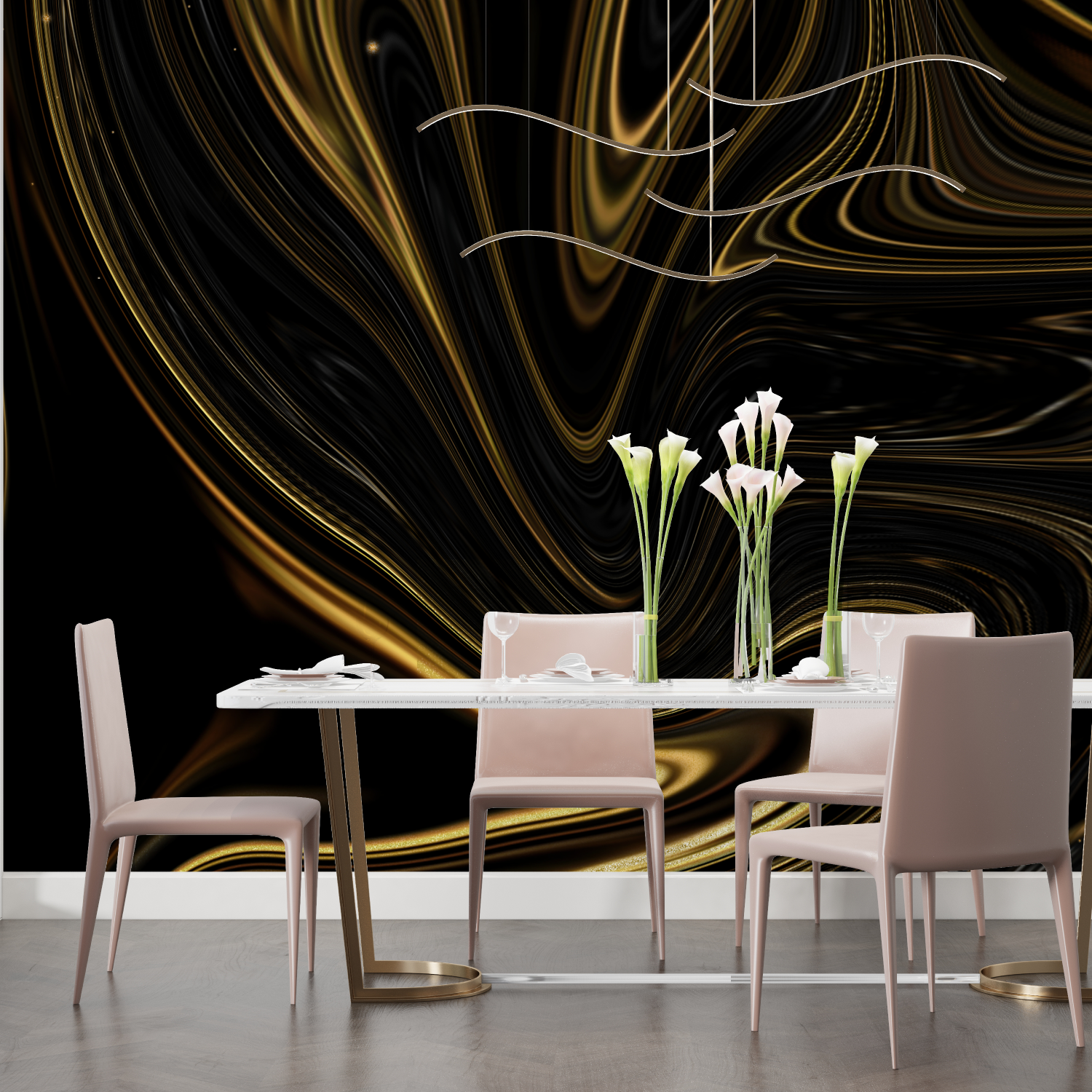Black and Gold Wave Wallpaper | Murals Wallpaper