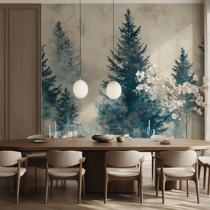 Enten-Blauer-Baum-Tapete | Wandbildtapete