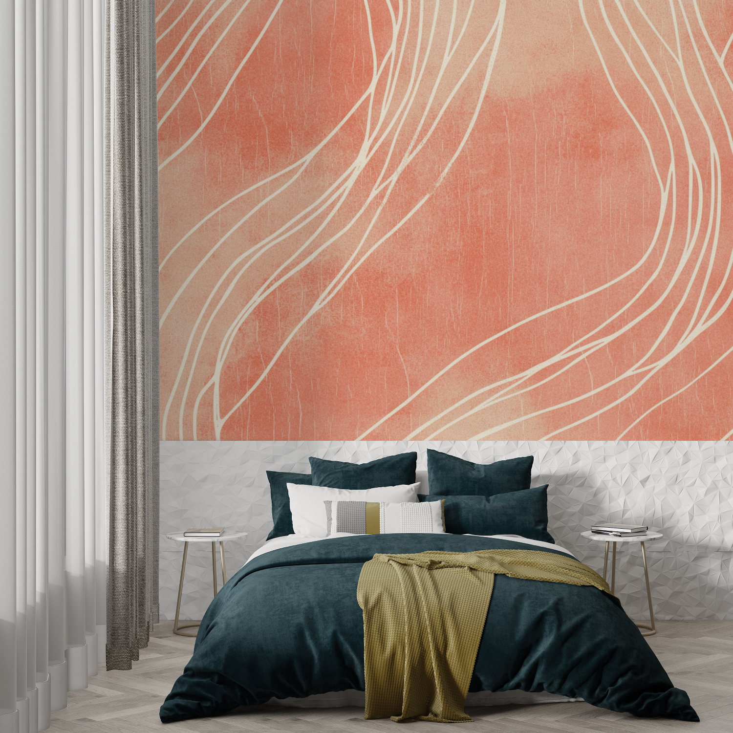 Terracotta and Beige Linear Wallpaper | Murals Wallpaper