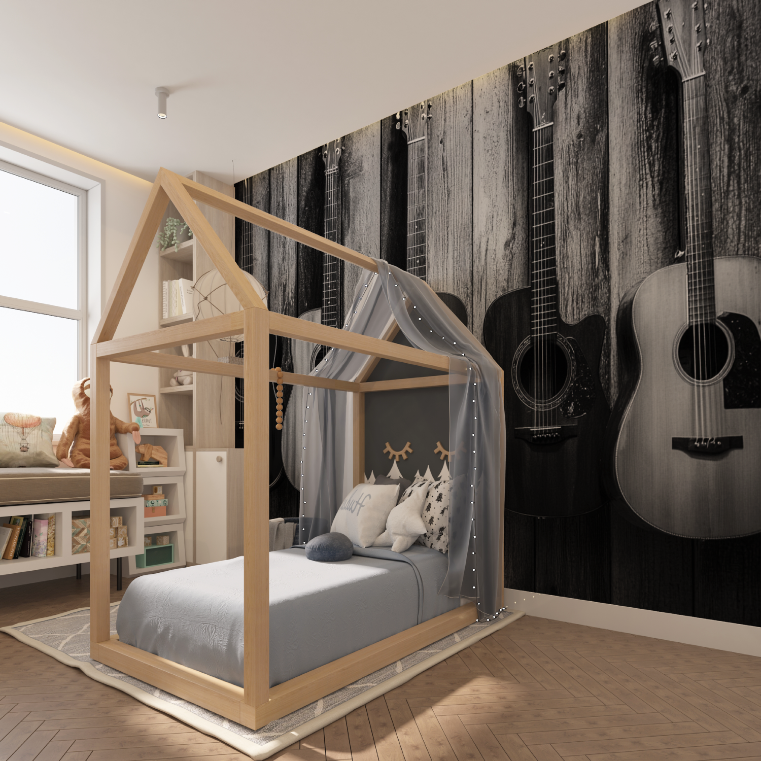 Gitarren-Hintergrundbild in Schwarz-Weiß | Wandbild-Hintergrundbild