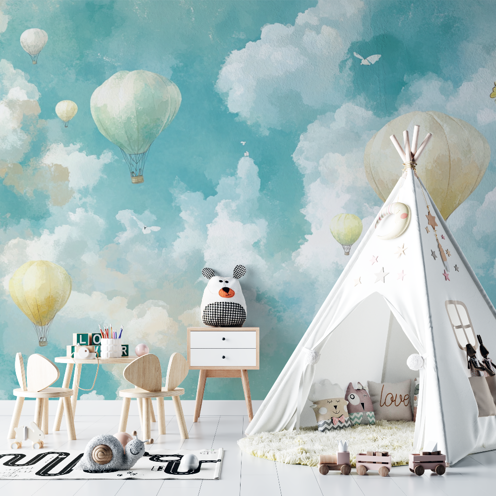 Light Hot Air Balloon and Butterfly Wallpaper | Murals Wallpaper