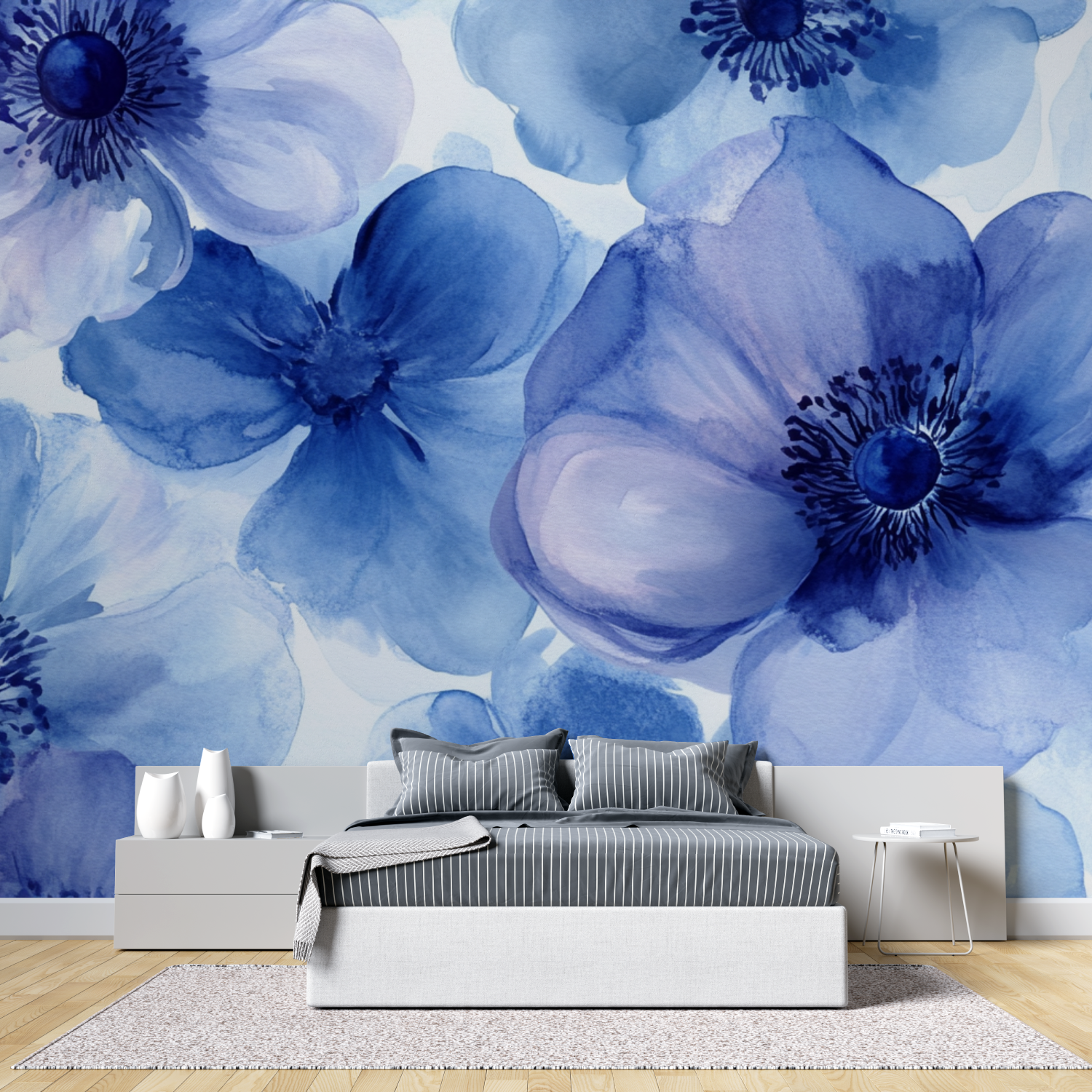 Majestic Blue Floral Watercolor Wallpaper | Murals Wallpaper