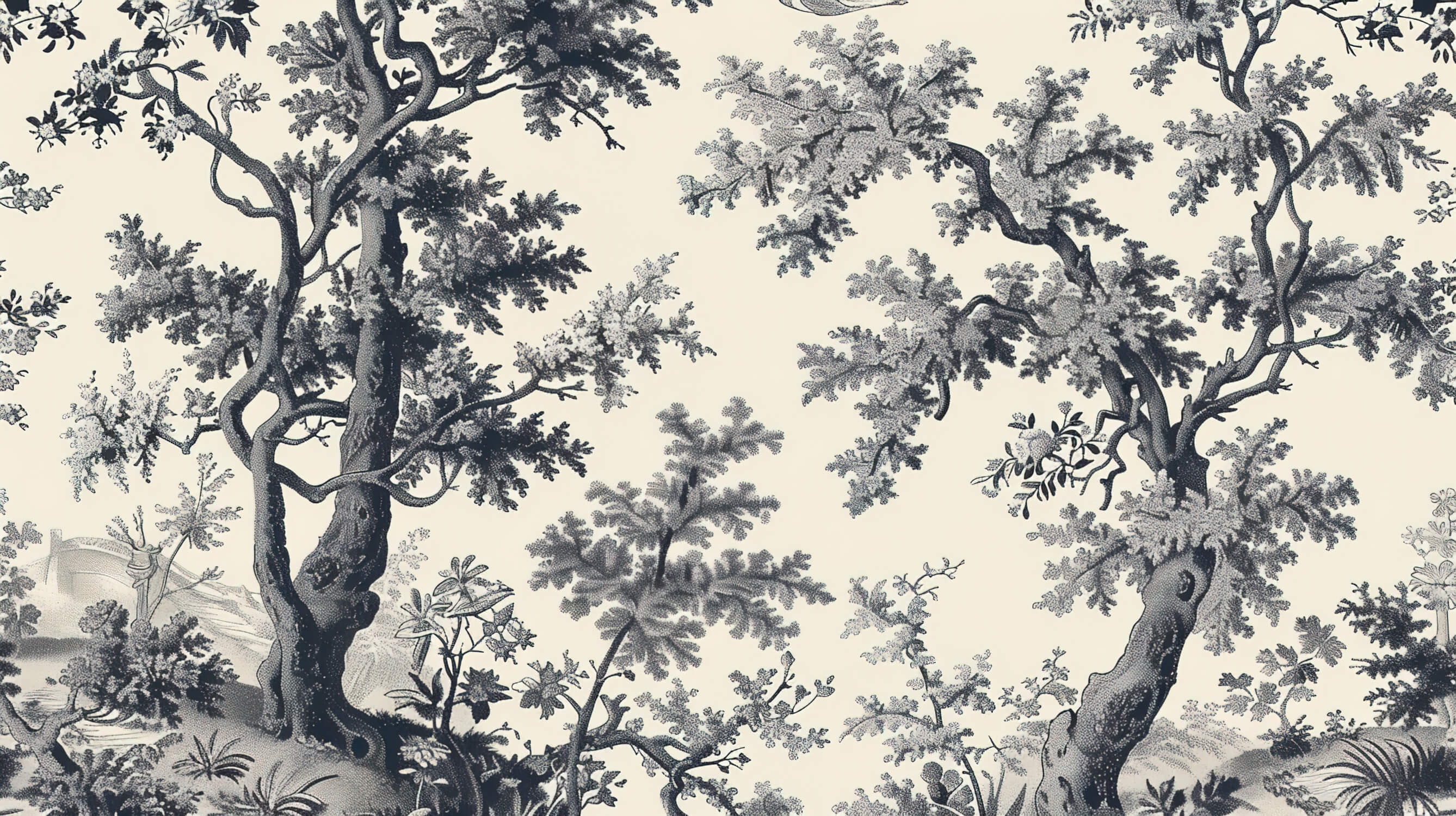 Toile de Jouy Black and Beige Wallpaper | Murals Wallpaper