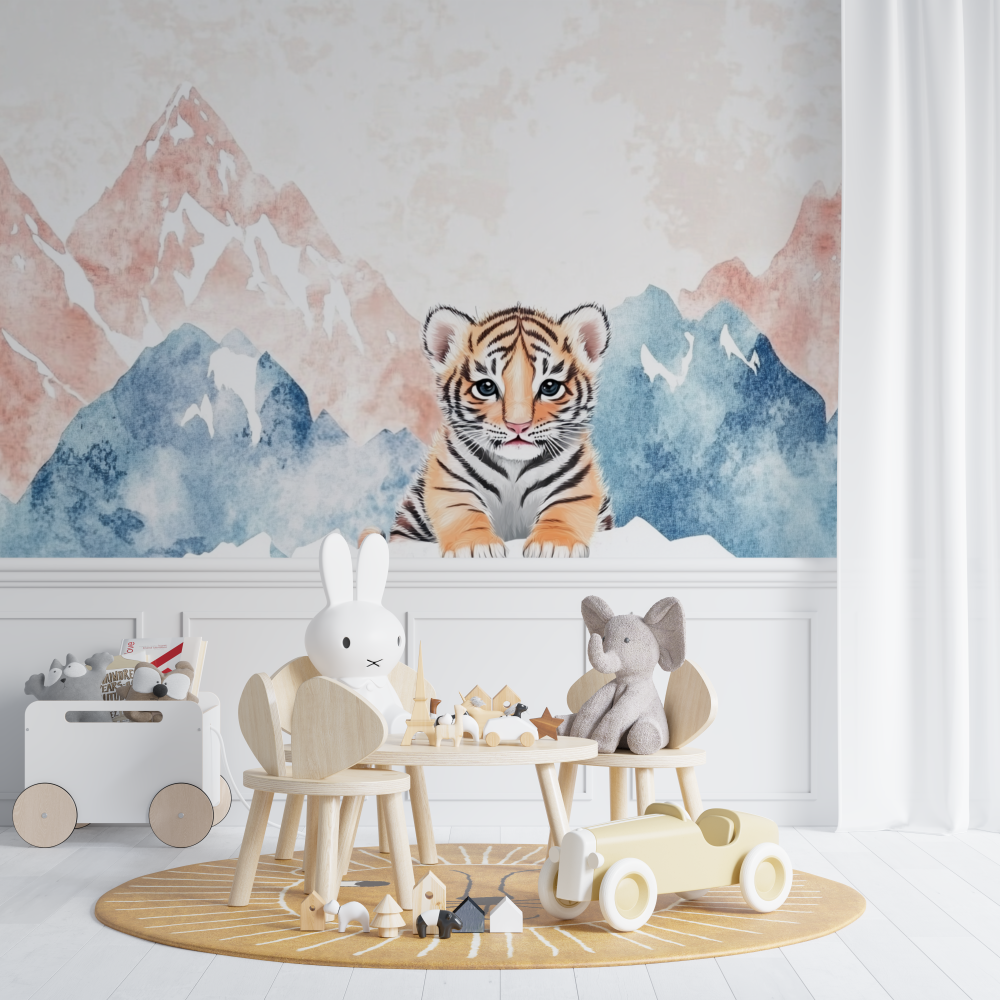 Tiger und sanfte Berge – Hintergrundbild | Wandbilder