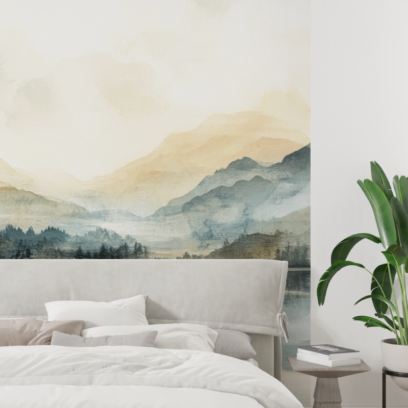 Mural Watercolor Wallpaper Lakeside Landscape