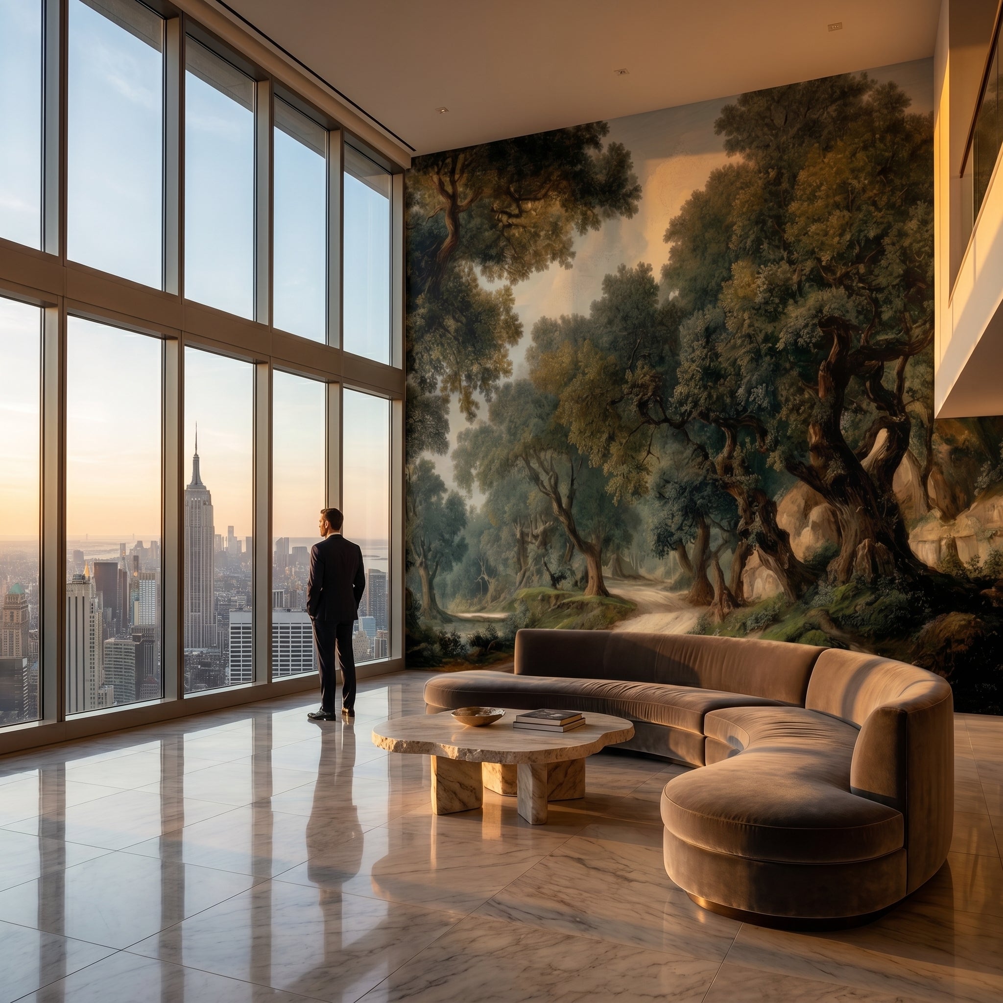 Panoramic Blush Enchanted Forest Wall Mural