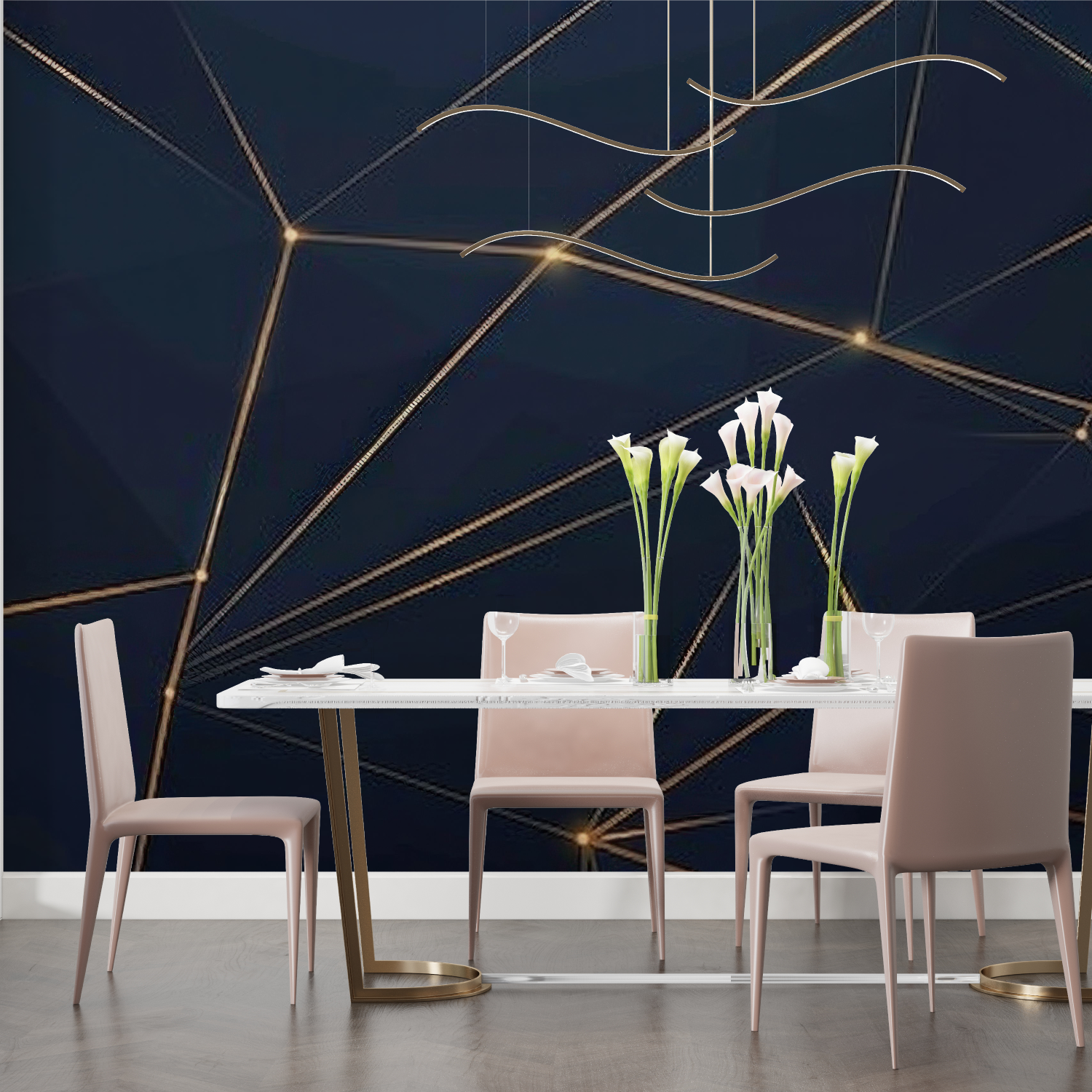 Geometrische blaue Tapete | Wandbilder Tapete