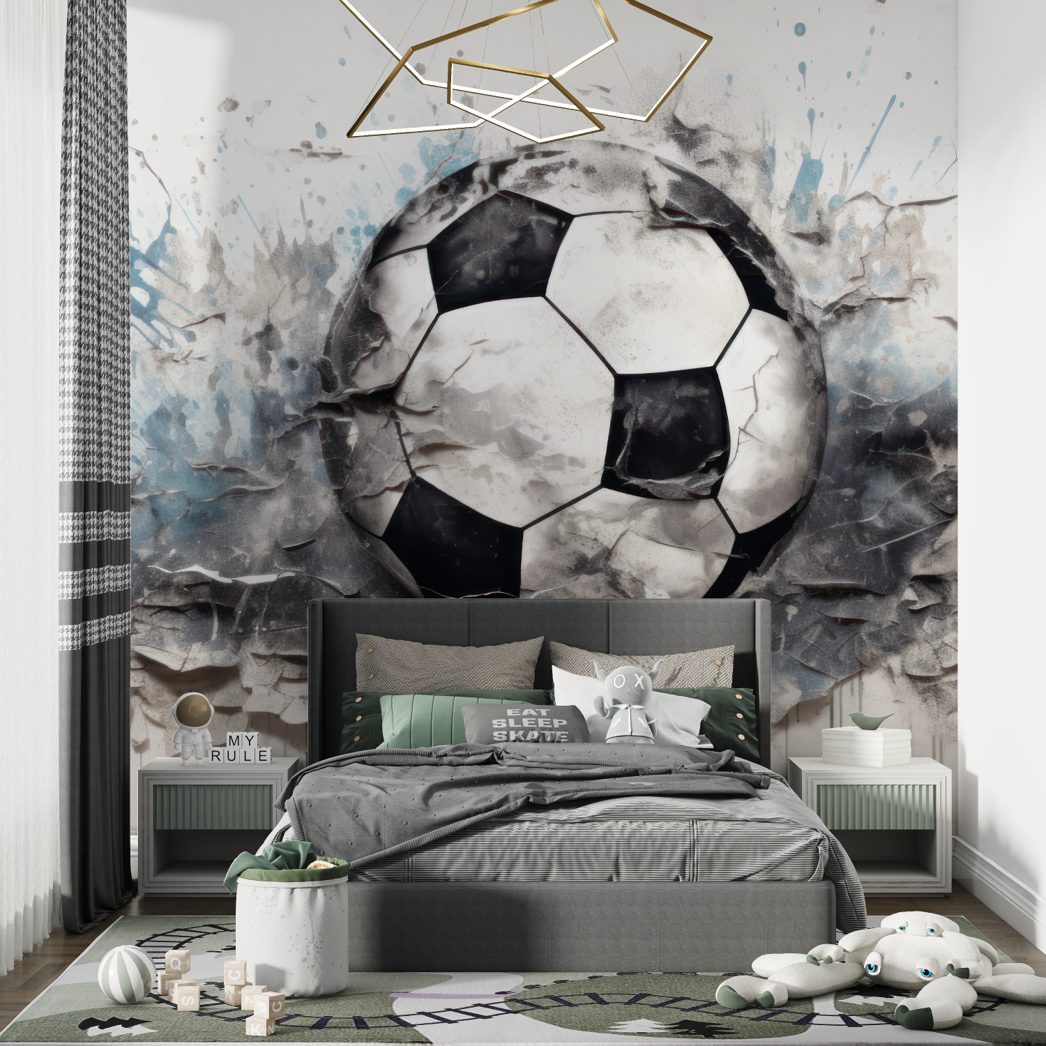 3D Fußball Graffiti Tapete | Wandbilder Tapete